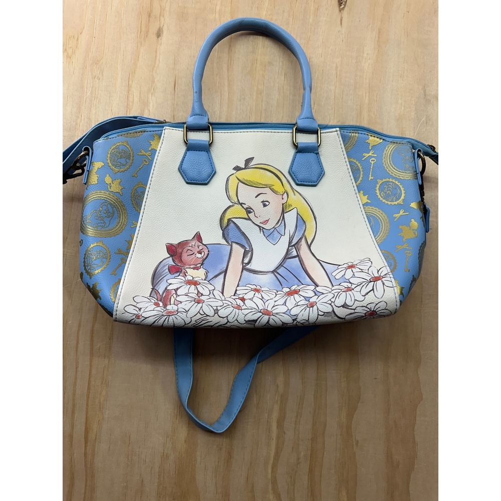 Disney Loungefly Alice in Wonderland Satchel Crossbody Bag Blue Gold Alice Dinah
